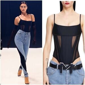 NWT Mugler x H&M Corset Top Black Sheer Mesh Bustier XXL Irina Shayk